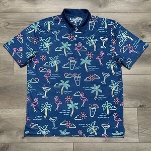 Chubbies Lightweight Performance Polo Neon Lights Blue Short Sleeve Shirt Size M